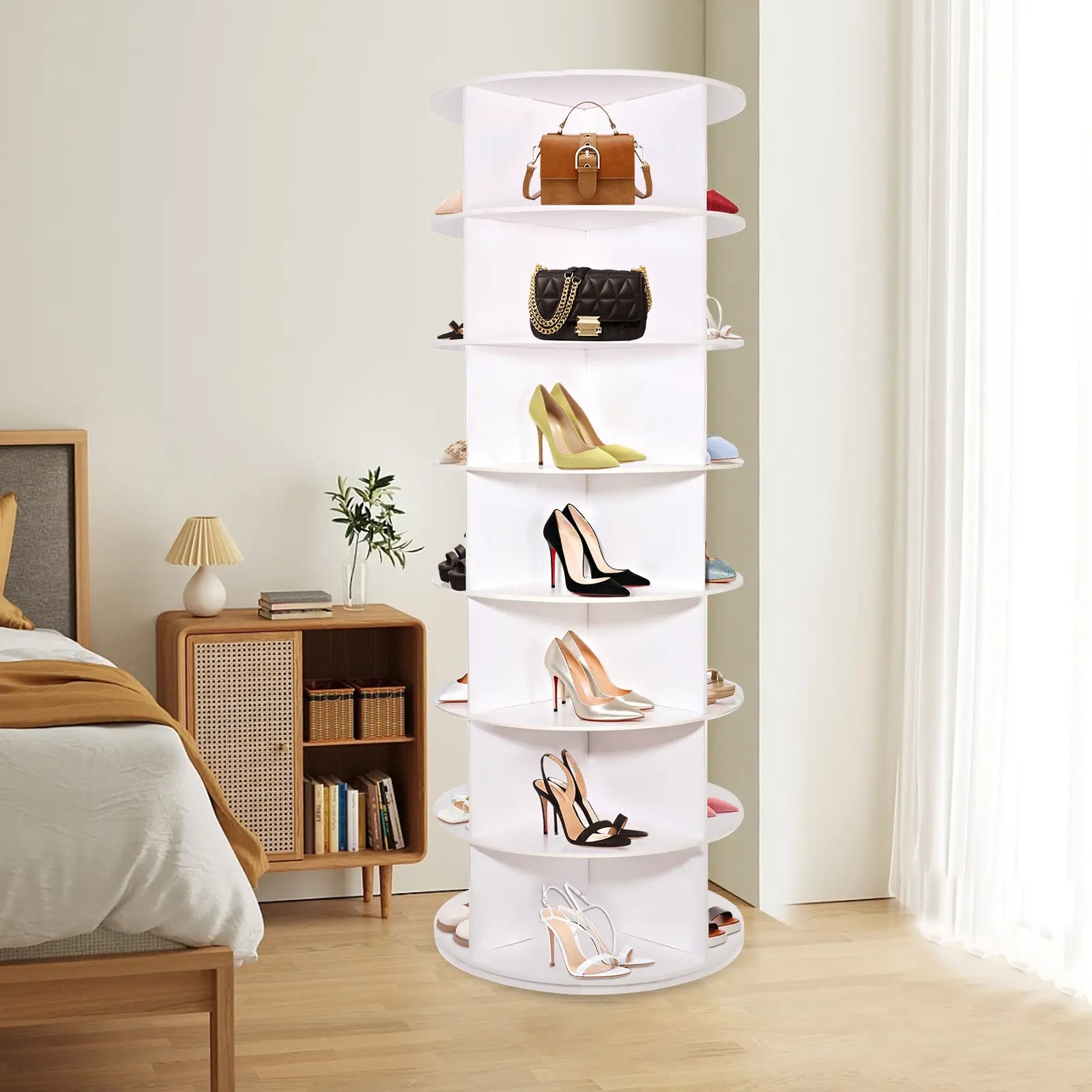 FWTI 7 Tier Rotating Shoe Rack Tower - Space Saving Organizer