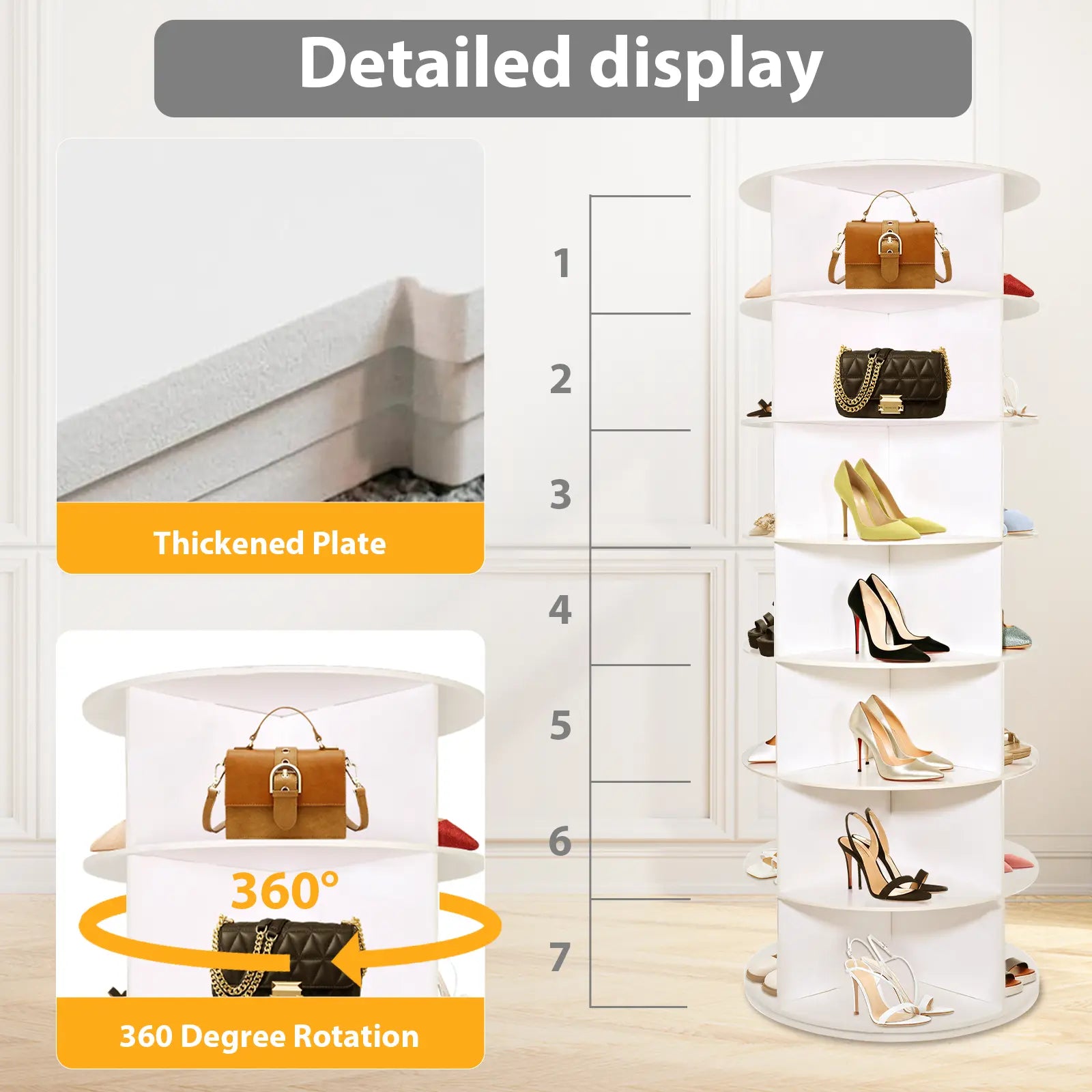 FWTI 7 Tier Rotating Shoe Rack Tower - Space Saving Organizer