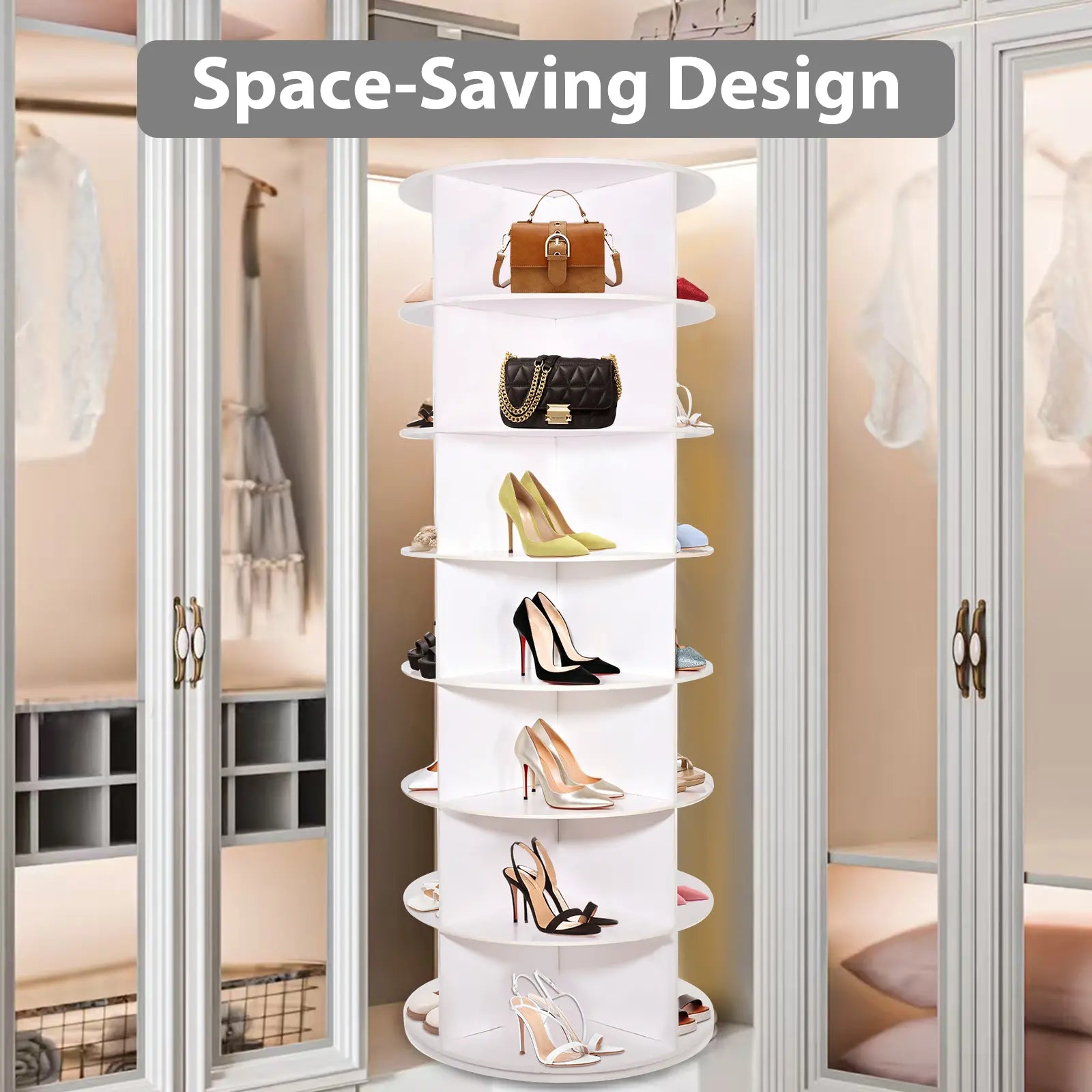 FWTI 7 Tier Rotating Shoe Rack Tower - Space Saving Organizer