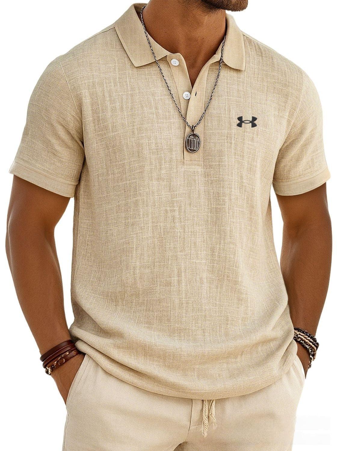 Men's Slub Cotton-Linen Casual Polo Shirt