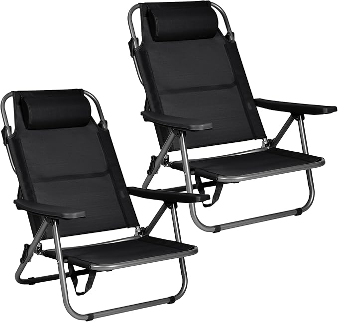 Paquete de 2 – Sillas de playa reclinables | Ligeras, portátiles y cómodas|Sombrilla de sol gratuita (Oferta especial de verano)