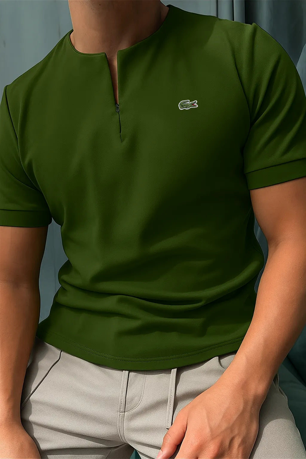 Bestseller! Signature Embroidery Zipper Neck Men's T-Shirt