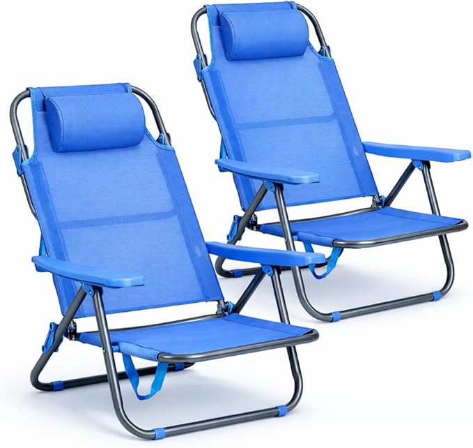 Paquete de 2 – Sillas de playa reclinables | Ligeras, portátiles y cómodas|Sombrilla de sol gratuita (Oferta especial de verano)