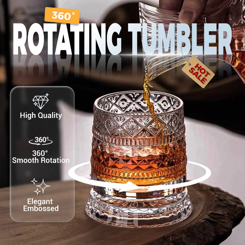 360° Drehbarer Whisky-Glasbecher – Rotierendes Kristallglas mit Prägung