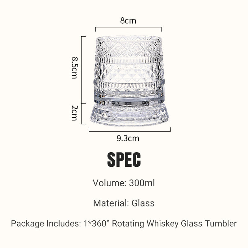 360° Drehbarer Whisky-Glasbecher – Rotierendes Kristallglas mit Prägung