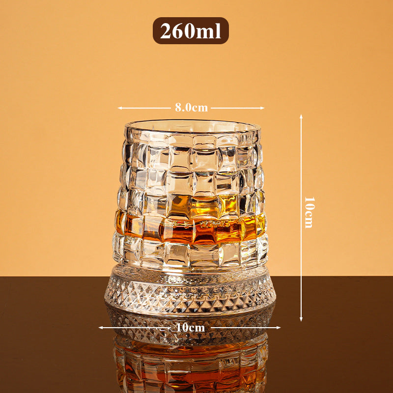 360° Drehbarer Whisky-Glasbecher – Rotierendes Kristallglas mit Prägung