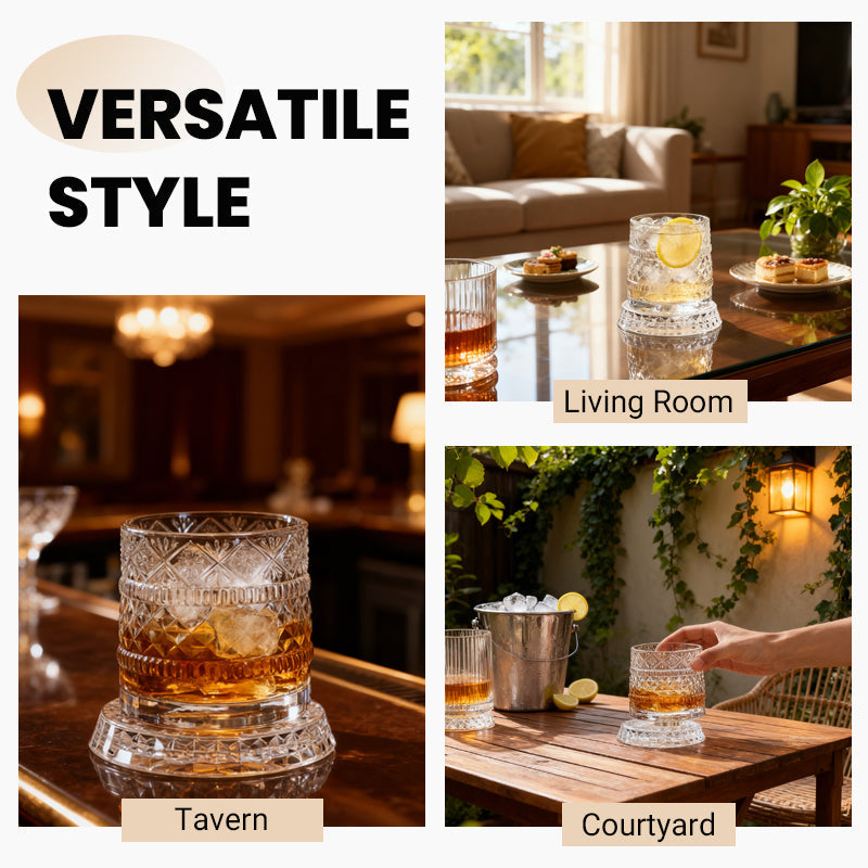 360° Drehbarer Whisky-Glasbecher – Rotierendes Kristallglas mit Prägung