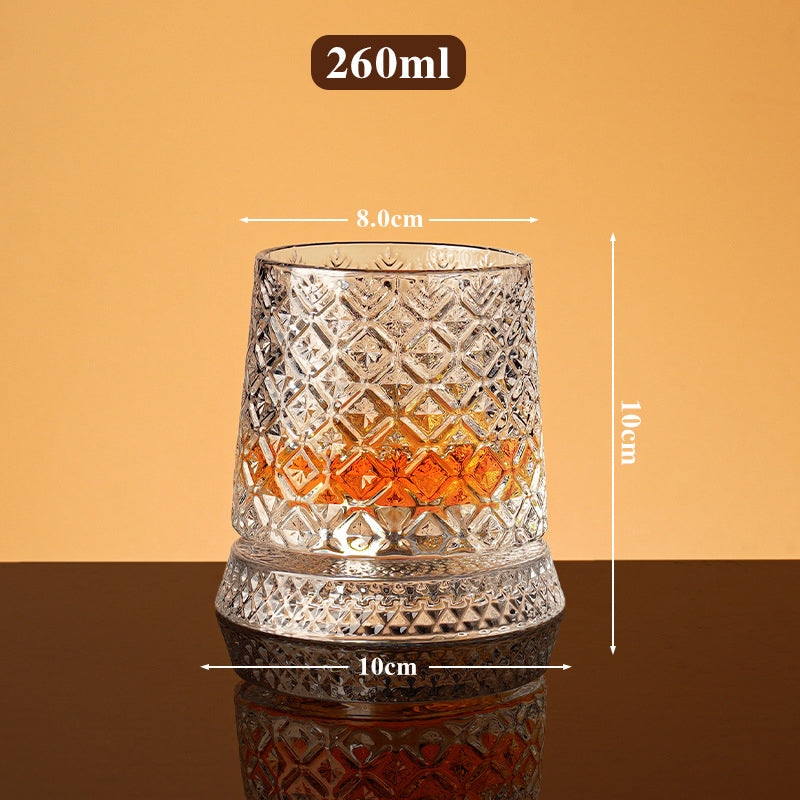 360° Drehbarer Whisky-Glasbecher – Rotierendes Kristallglas mit Prägung