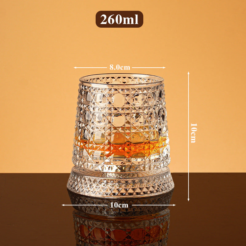 360° Drehbarer Whisky-Glasbecher – Rotierendes Kristallglas mit Prägung