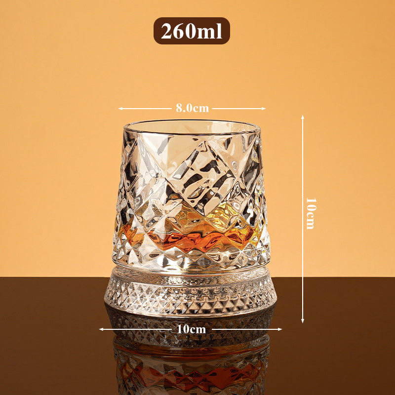 360° Drehbarer Whisky-Glasbecher – Rotierendes Kristallglas mit Prägung