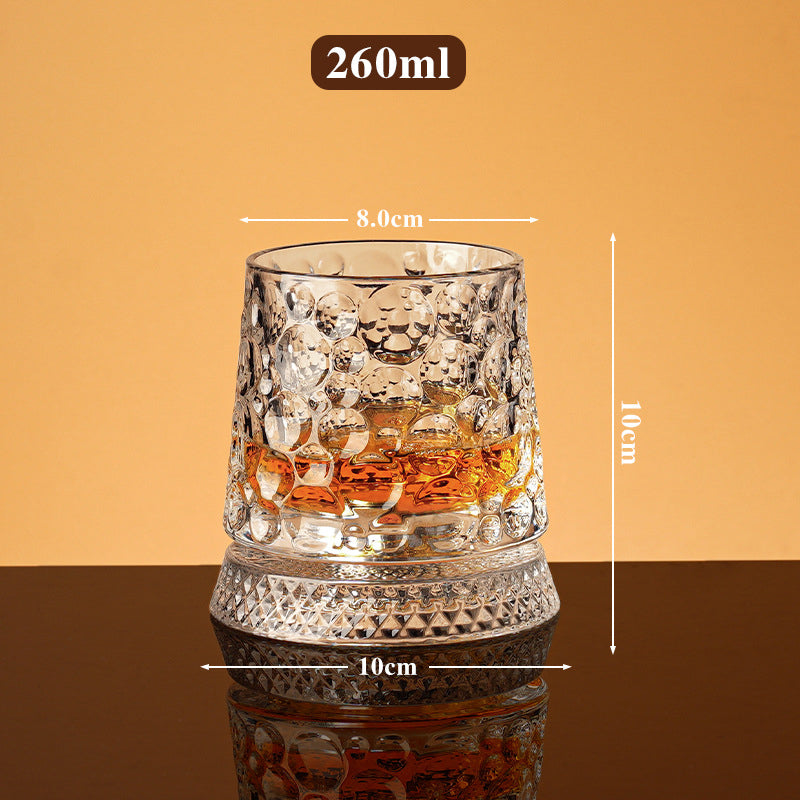 360° Drehbarer Whisky-Glasbecher – Rotierendes Kristallglas mit Prägung