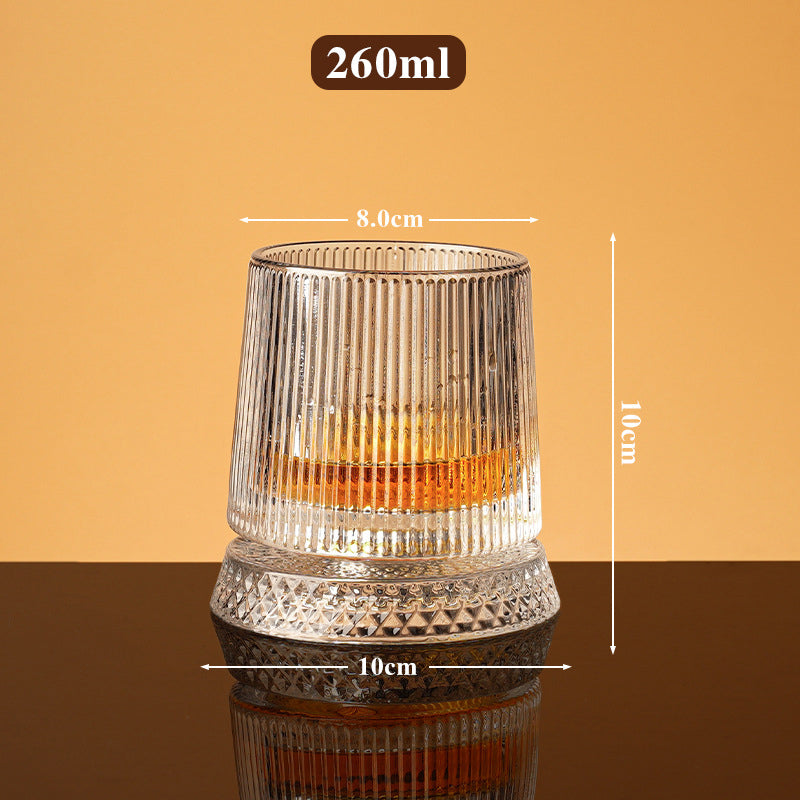 360° Drehbarer Whisky-Glasbecher – Rotierendes Kristallglas mit Prägung