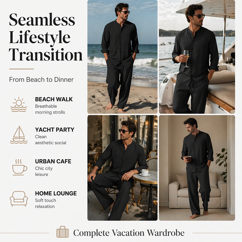 🎁2026 New Arrivals 50% OFF💥Men's Minimalist Casual Shirt and Pants Set – Breathable Blend & Stylish Button Detail ☀️