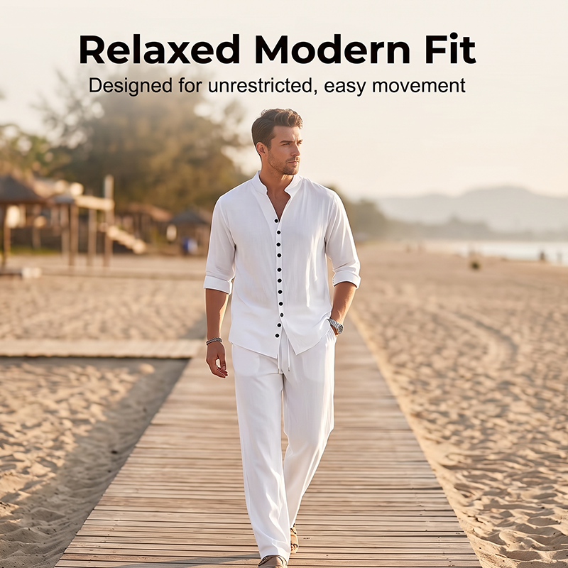 🎁2026 New Arrivals 50% OFF💥Men's Minimalist Casual Shirt and Pants Set – Breathable Blend & Stylish Button Detail ☀️