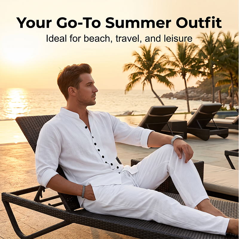 🎁2026 New Arrivals 50% OFF💥Men's Minimalist Casual Shirt and Pants Set – Breathable Blend & Stylish Button Detail ☀️