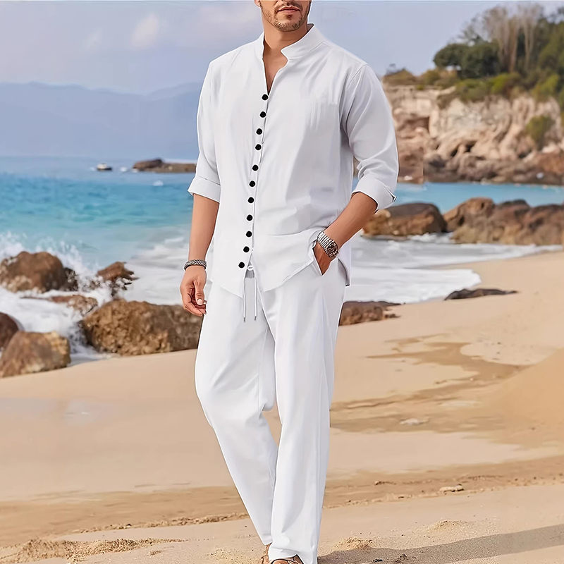 🎁2026 New Arrivals 50% OFF💥Men's Minimalist Casual Shirt and Pants Set – Breathable Blend & Stylish Button Detail ☀️